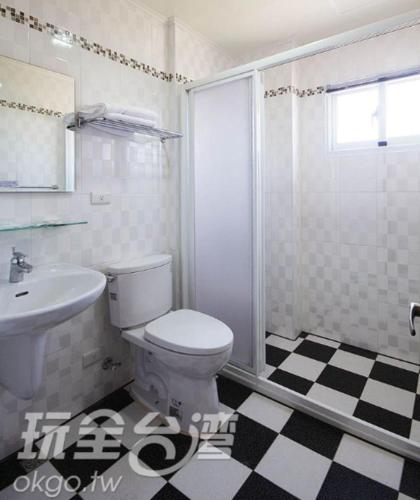 een badkamer met een wit toilet en een wastafel bij Miyue B&B in Magong