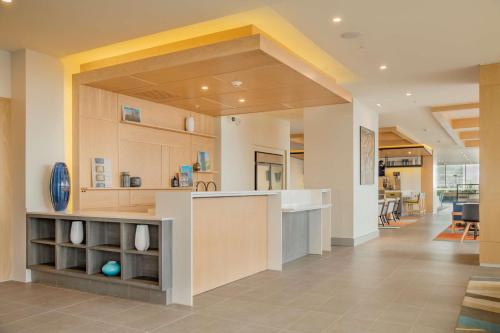a large kitchen with a island in a house at Hyatt House Mexico City Santa Fe in Mexico City