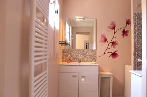uma casa de banho com um lavatório e um espelho em Maison Toulousaine avec jardin em Toulouse