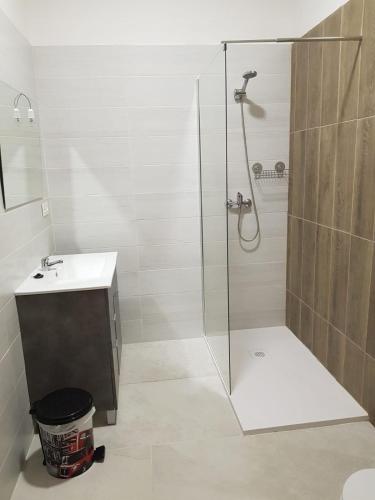 a bathroom with a shower and a sink at Albergue el convento de Foncebadon in Foncebadón