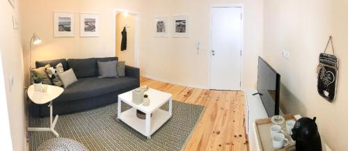 a living room with a couch and a tv at Porto Luxury Apartments in Vila Nova de Gaia
