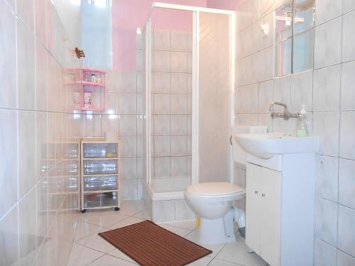 W łazience znajduje się toaleta, umywalka i prysznic. w obiekcie Agroturystyka U Jadwigi w mieście Lipsk
