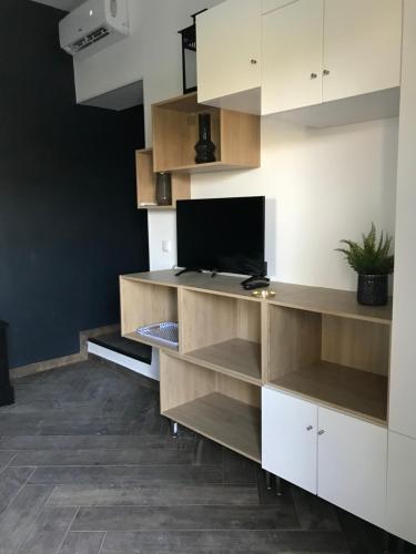 Cette chambre dispose d'un bureau et d'une télévision. dans l'établissement Appartement chic proche de la mer, à Bastia