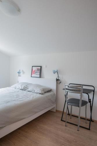 a bedroom with a bed with a chair and a desk at Middle Istra in Pazin