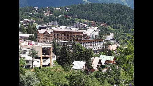 a group of buildings on a hill with trees at Hôtel Chastellares in Auron