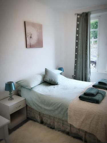 une chambre avec deux lits et une fenêtre dans l'établissement Maison Raffinee, à Treignac