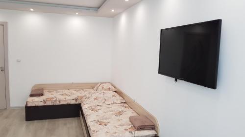 a living room with a couch and a flat screen tv at Д и В 2 - D & V 2 Apartment in Sandanski