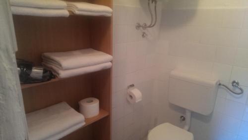 a small bathroom with a toilet and towels at Apartment Stanko in Ližnjan