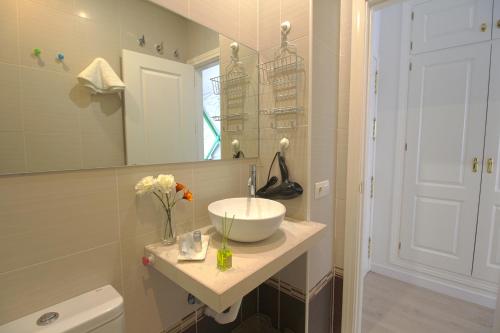 a bathroom with a sink and a mirror at Apartamentos Romero Luna in Málaga