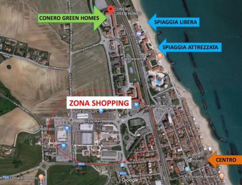 a map of the kona shopping area at Conero Green Homes in Porto Recanati