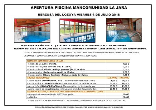 a screenshot of a page of a website with a price list at El Esguízaro in Berzosa del Lozoya