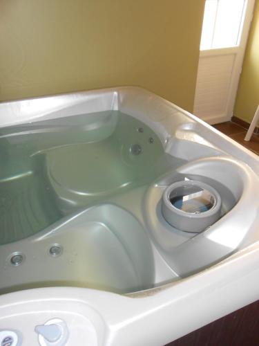 a white bath tub with a toilet in the middle at Les Chambres d'Eugénie in Poyanne