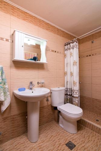 a bathroom with a toilet and a sink at Semiramis Cottage in Chrysi Ammoudia