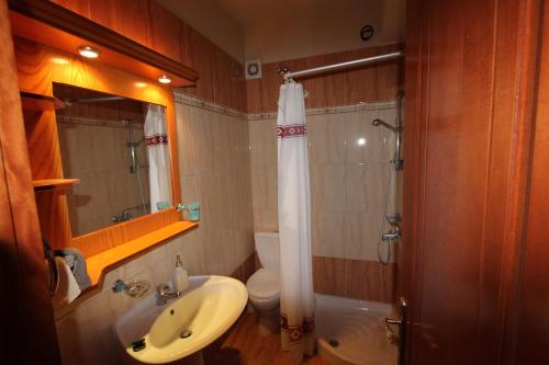 a bathroom with a sink and a toilet and a shower at Tosis Apartments in Svoronata
