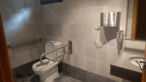 a bathroom with a toilet and a sink at Villa Turistica de Bubion in Bubión