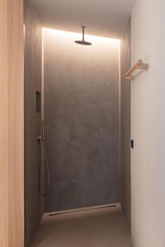 a shower door with a light in a bathroom at Schgaguler Hotel in Castelrotto