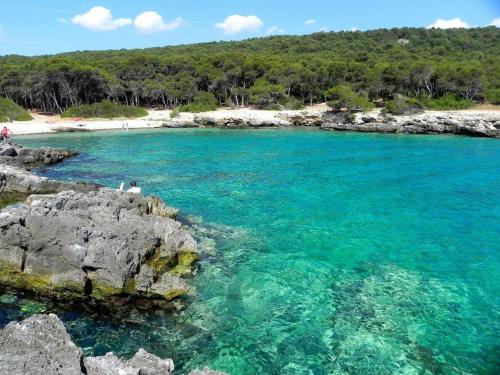 a beach with turquoise water and rocks at Villa Salentina in Sant'Isidoro