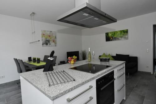 a kitchen with a sink and a stove top oven at Am Meerbach in Bensheim