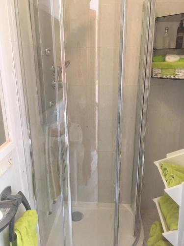 a shower with a glass door in a bathroom at Casa Phoenix Bed & Breakfast in La Marina