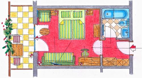 a drawing of a floor plan of a house at Hotel Glocknerhof in Berg im Drautal