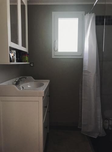 une salle de bain avec un lavabo et une fenêtre dans l'établissement studio avec exterieur, à Eyragues