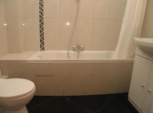 a bathroom with a tub and a toilet and a bath tub at Les Belles Terrasses in Tourrettes-sur-Loup