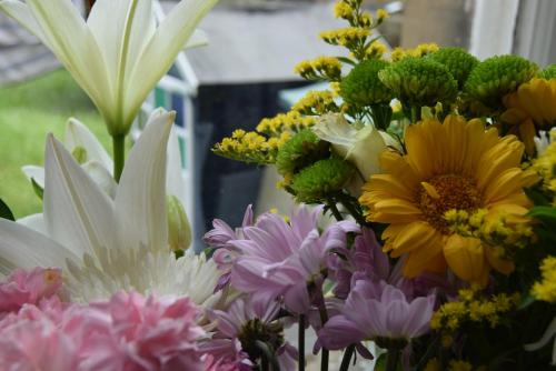 a bunch of colorful flowers in a vase at Edinburgh37 in Edinburgh