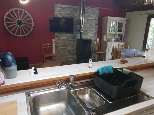 a kitchen sink with a dish basket on the counter at Ardennes in Rendeux