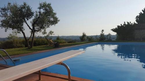 a swimming pool with blue water in a house at Agriturismo I Poggi in Impruneta