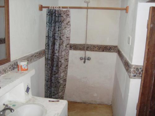 a bathroom with a shower and a sink at Ella's Swahili House in Bagamoyo