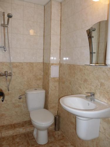 a bathroom with a toilet and a sink at Tonus Guest House in Obzor