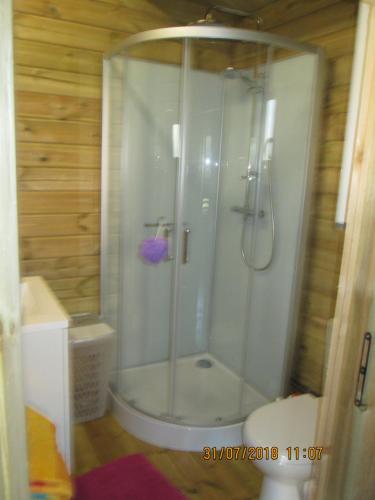 a shower with a glass door in a bathroom at studios les Hortensias in Lillers