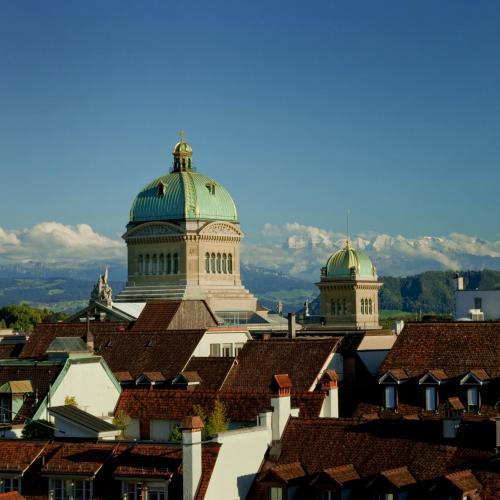 a view of the capitol building from the roofs of buildings at Hotel Schweizerhof Bern & Spa in Bern