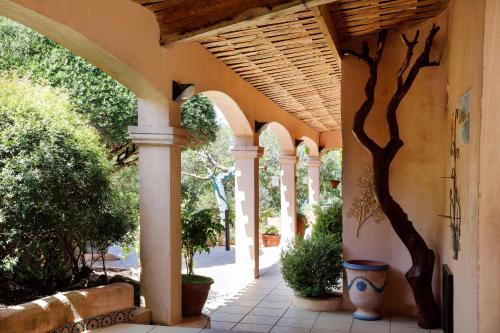 an arcade with a tree in the middle of a building at Résidence Vasca d'Oro in Porto-Vecchio