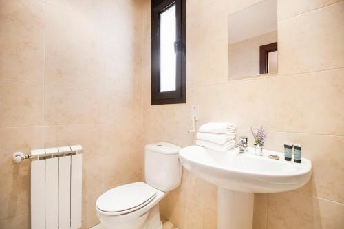 a bathroom with a toilet and a sink and a mirror at Apartaments Les Terrasses del Tarter in El Tarter
