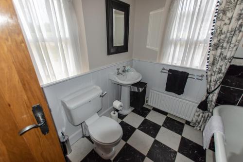 een badkamer met een wit toilet en een wastafel bij Pellipar Gatelodge in Bovevagh