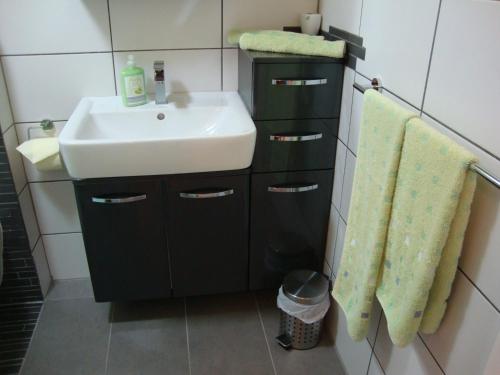 baño con lavabo y lavabo blanco en Apartments Ilona, en Novi Vinodolski