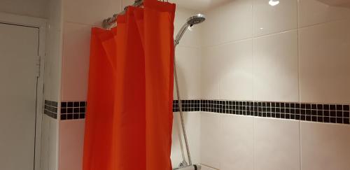 
a shower curtain that is hanging on a wall at Amsterdam Hotel Brighton in Brighton & Hove
