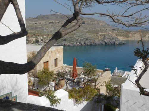 a view of a lake from a building at Melenos Art Boutique Hotel in Líndos