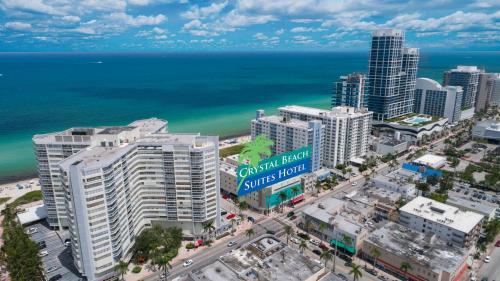 an aerial view of a city with the ocean at Crystal Beach Suites Oceanfront Hotel in Miami Beach