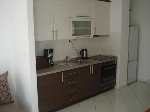 a kitchen with a sink and a microwave at Appartement "Noni" in Okrug Donji