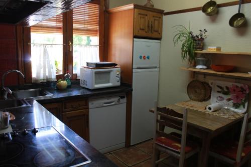 eine Küche mit einem weißen Kühlschrank und einer Mikrowelle in der Unterkunft Casa Rural Edulis in Santurde