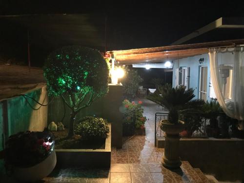 a house with a tree in a courtyard at night at Villa Castle Sea View in Paralion astros
