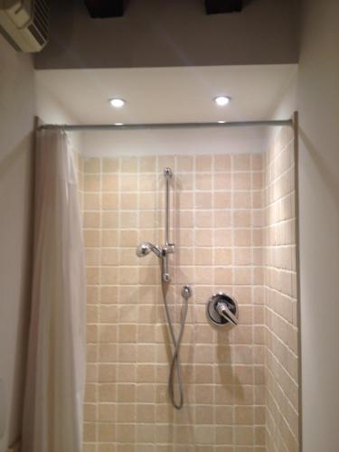 a shower in a bathroom with a shower curtain at Appartamento delle Erbe in Padova