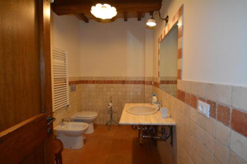 a bathroom with a toilet and a sink at Agriturismo Il Beccafico Alpaca in Mengara
