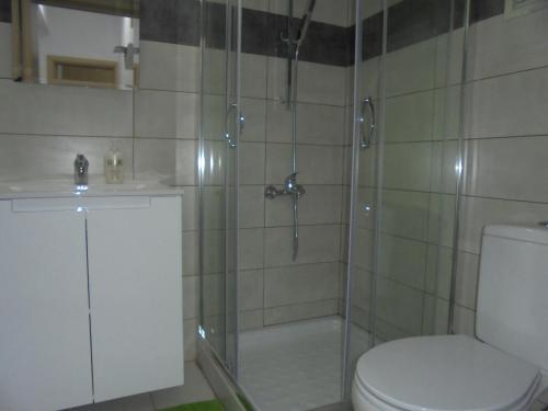 リマソールにあるDelphi Court - large 1 bed -sleeps 4, Near sea/beach - free wifiのシャワー、トイレ、洗面台付きのバスルーム