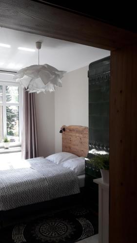 シュクラルスカ・ポレンバにあるNa Prusaのベッドルーム(ベッド1台、傘付)