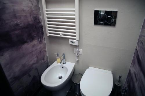 a bathroom with a white toilet and a sink at La Canonica - charming self-catering apartments in Nizza Monferrato in Nizza Monferrato