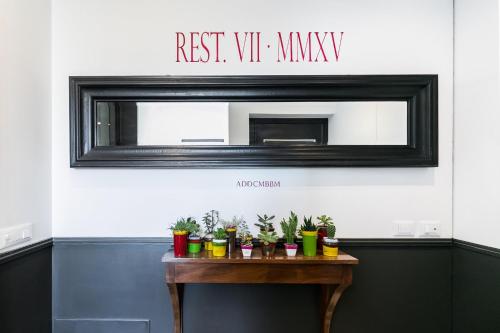 a mirror above a table with potted plants on it at Rarity Suites in Rome