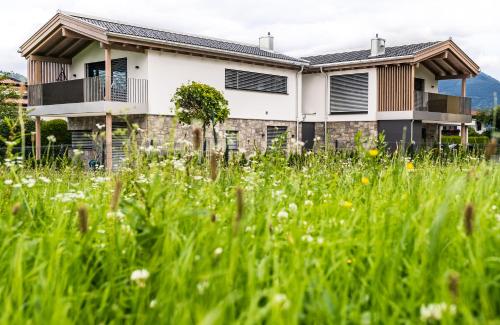 a house in the middle of a field of grass at Aurora Mountain Chalet by we rent, SUMMERCARD INCLUDED in Kaprun